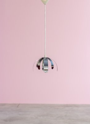 Modern Chrome & Bent Stainless Steel Ceiling Lamp, 1970s-YI-776687