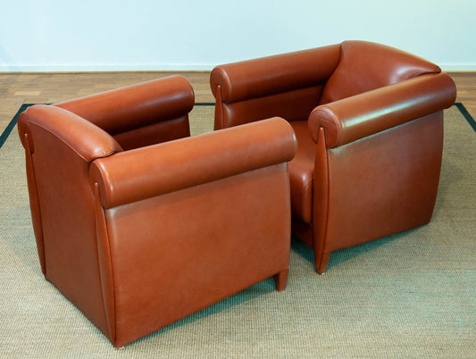 Modern Cognac Leather Club Chairs by Klaus Wettergren, 1980s, Set of 2