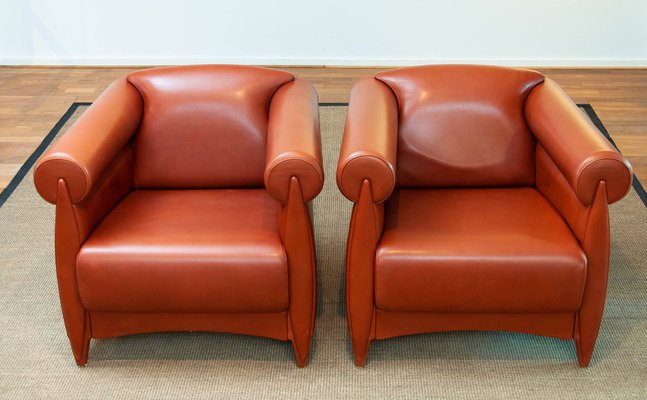 Modern Cognac Leather Club Chairs by Klaus Wettergren, 1980s, Set of 2-JE-1331404