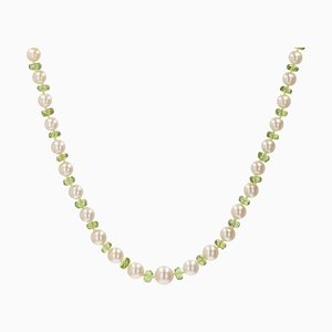 Modern Cultured Pearls Peridots 18 Karat Yellow Gold Clasp Necklace-OLU-1778273