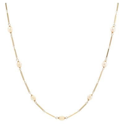 Modern Cultured Pearls Stick Mesh Necklace in 18 Karat Yellow Gold-OLU-1241729