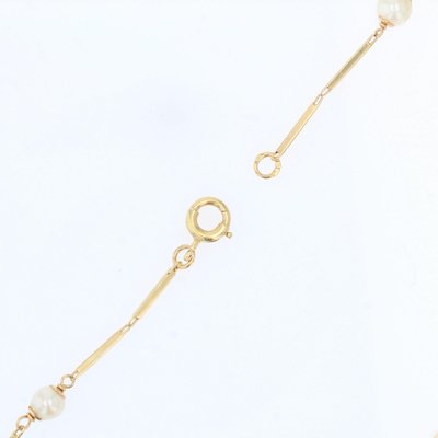 Modern Cultured Pearls Stick Mesh Necklace in 18 Karat Yellow Gold-OLU-1241729