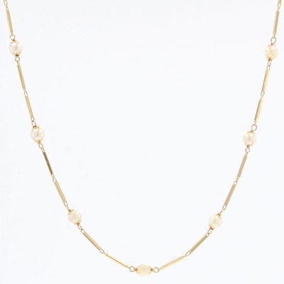 Modern Cultured Pearls Stick Mesh Necklace in 18 Karat Yellow Gold-OLU-1241729