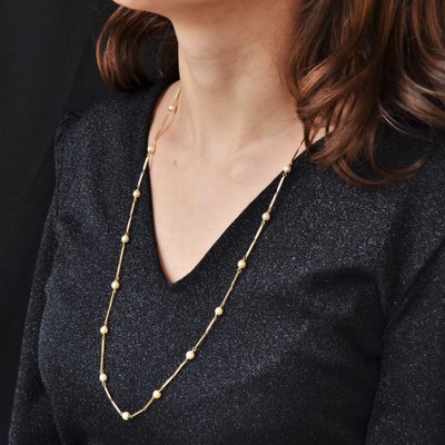 Modern Cultured Pearls Stick Mesh Necklace in 18 Karat Yellow Gold-OLU-1241729