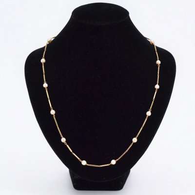 Modern Cultured Pearls Stick Mesh Necklace in 18 Karat Yellow Gold-OLU-1241729