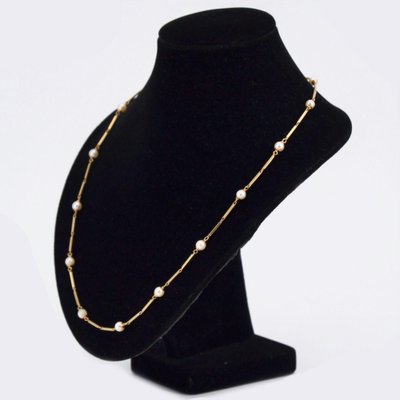 Modern Cultured Pearls Stick Mesh Necklace in 18 Karat Yellow Gold-OLU-1241729