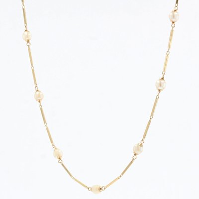 Modern Cultured Pearls Stick Mesh Necklace in 18 Karat Yellow Gold-OLU-1241729