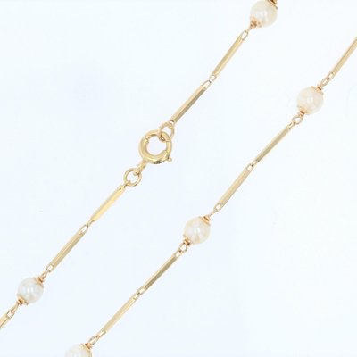 Modern Cultured Pearls Stick Mesh Necklace in 18 Karat Yellow Gold-OLU-1241729