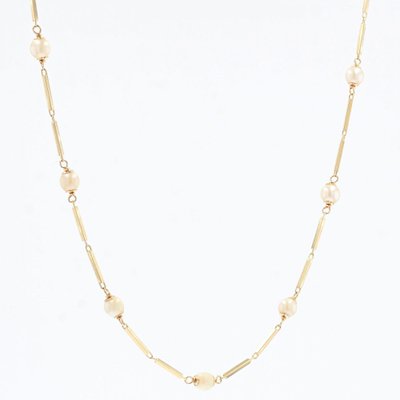 Modern Cultured Pearls Stick Mesh Necklace in 18 Karat Yellow Gold-OLU-1241729