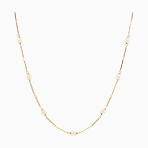 Modern Cultured Pearls Stick Mesh Necklace in 18 Karat Yellow Gold-OLU-1241729