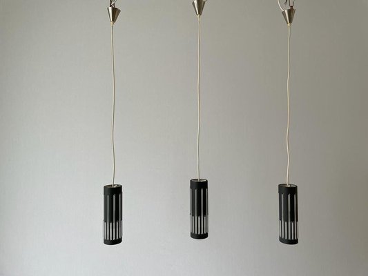 Modern Cylinder Pendant Lamp in Glass and Black Metal, 1960s-RDS-1733763