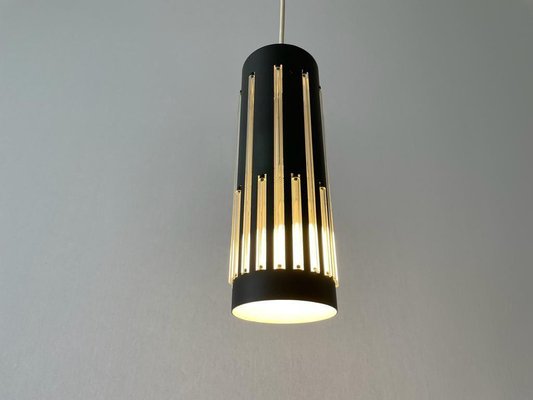 Modern Cylinder Pendant Lamp in Glass and Black Metal, 1960s-RDS-1733763