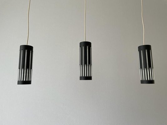 Modern Cylinder Pendant Lamp in Glass and Black Metal, 1960s-RDS-1733763