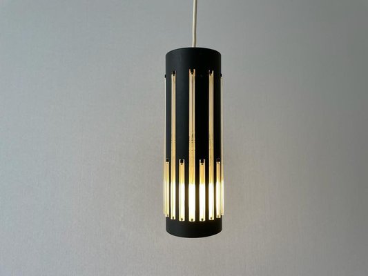 Modern Cylinder Pendant Lamp in Glass and Black Metal, 1960s-RDS-1733763