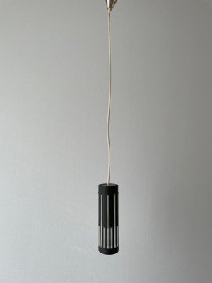 Modern Cylinder Pendant Lamp in Glass and Black Metal, 1960s-RDS-1733763