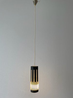 Modern Cylinder Pendant Lamp in Glass and Black Metal, 1960s-RDS-1733763