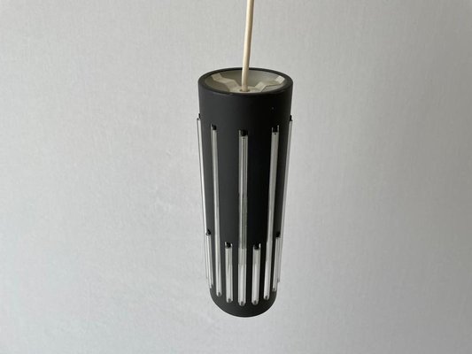 Modern Cylinder Pendant Lamp in Glass and Black Metal, 1960s-RDS-1733763