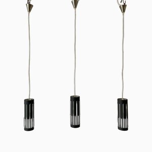 Modern Cylinder Pendant Lamp in Glass and Black Metal, 1960s-RDS-1733763