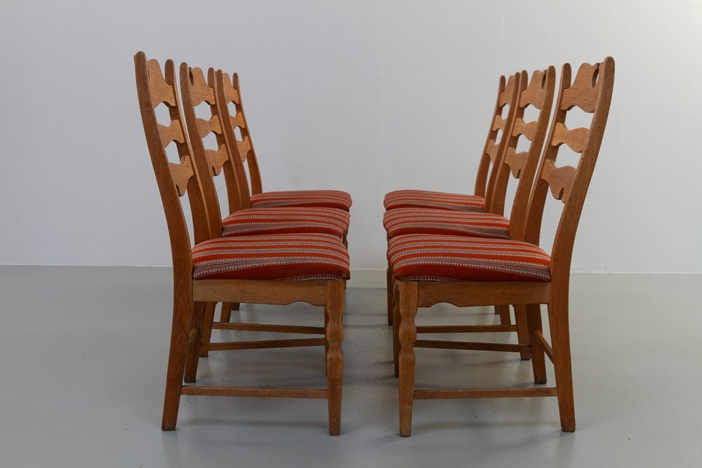 Modern Danish Highback Razorblade Oak Chairs by Kjærnulf, 1960s, Set of 6