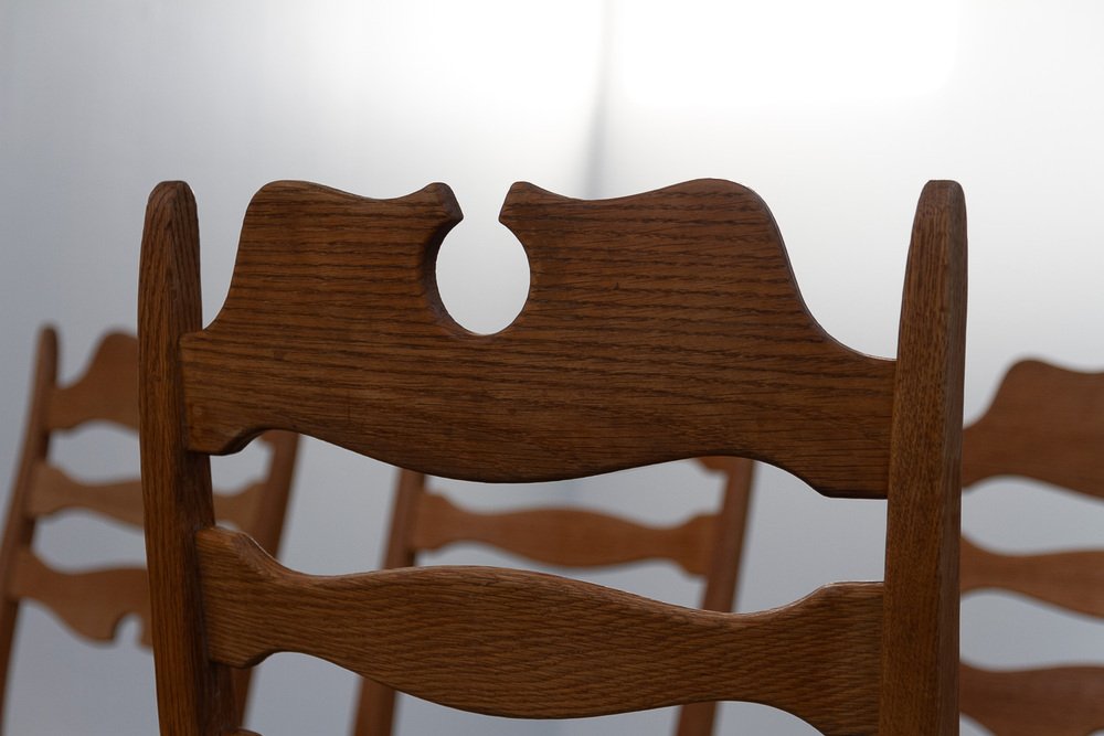 Modern Danish Highback Razorblade Oak Chairs by Kjærnulf, 1960s, Set of 6