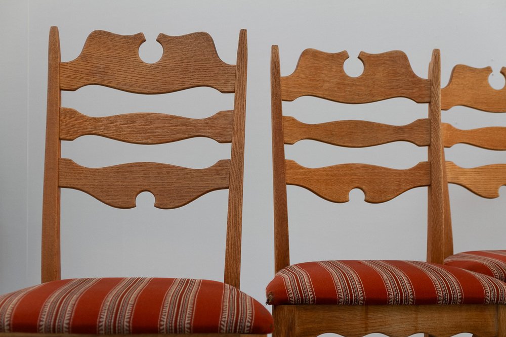 Modern Danish Highback Razorblade Oak Chairs by Kjærnulf, 1960s, Set of 6