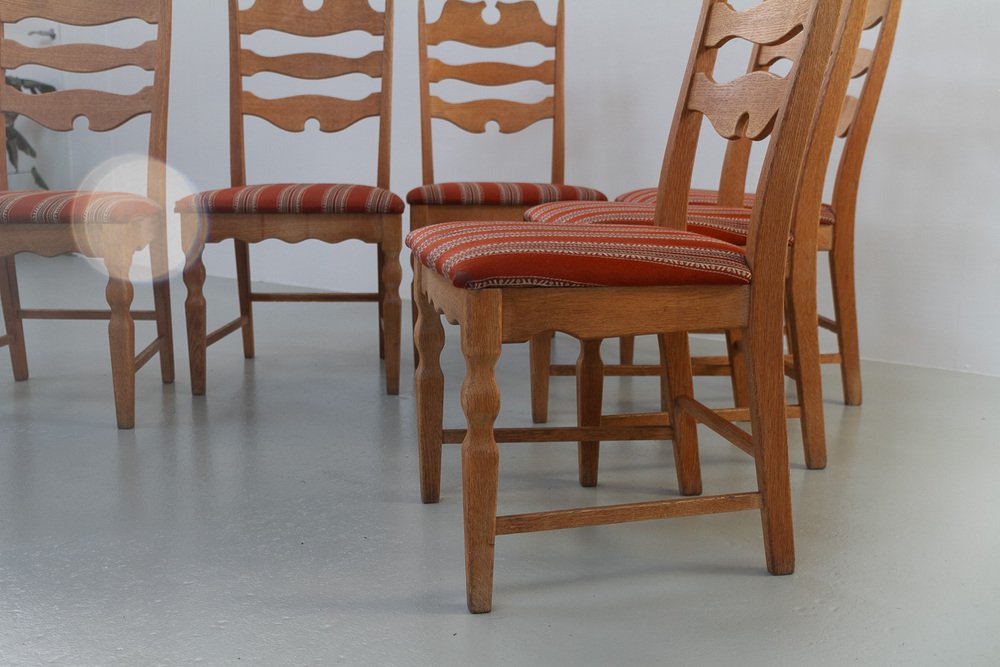 Modern Danish Highback Razorblade Oak Chairs by Kjærnulf, 1960s, Set of 6