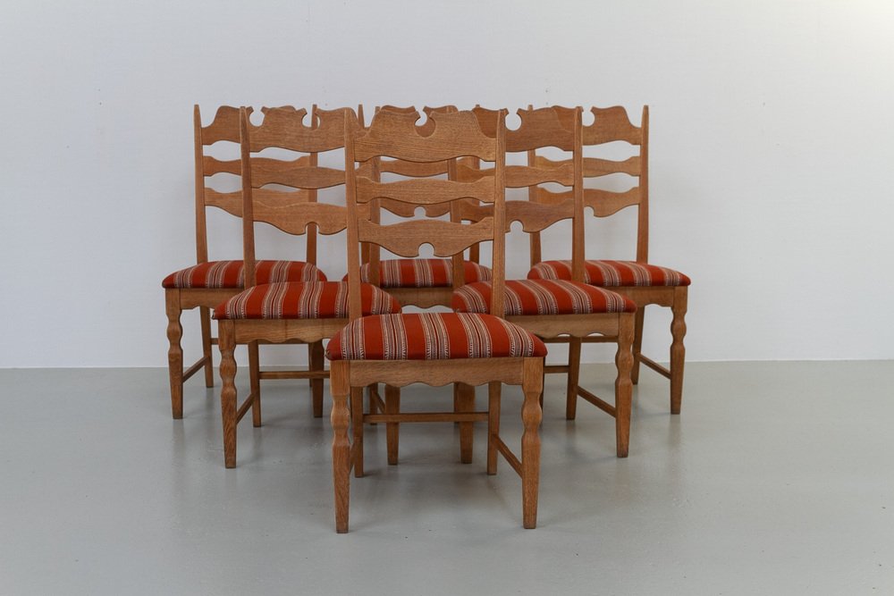 Modern Danish Highback Razorblade Oak Chairs by Kjærnulf, 1960s, Set of 6