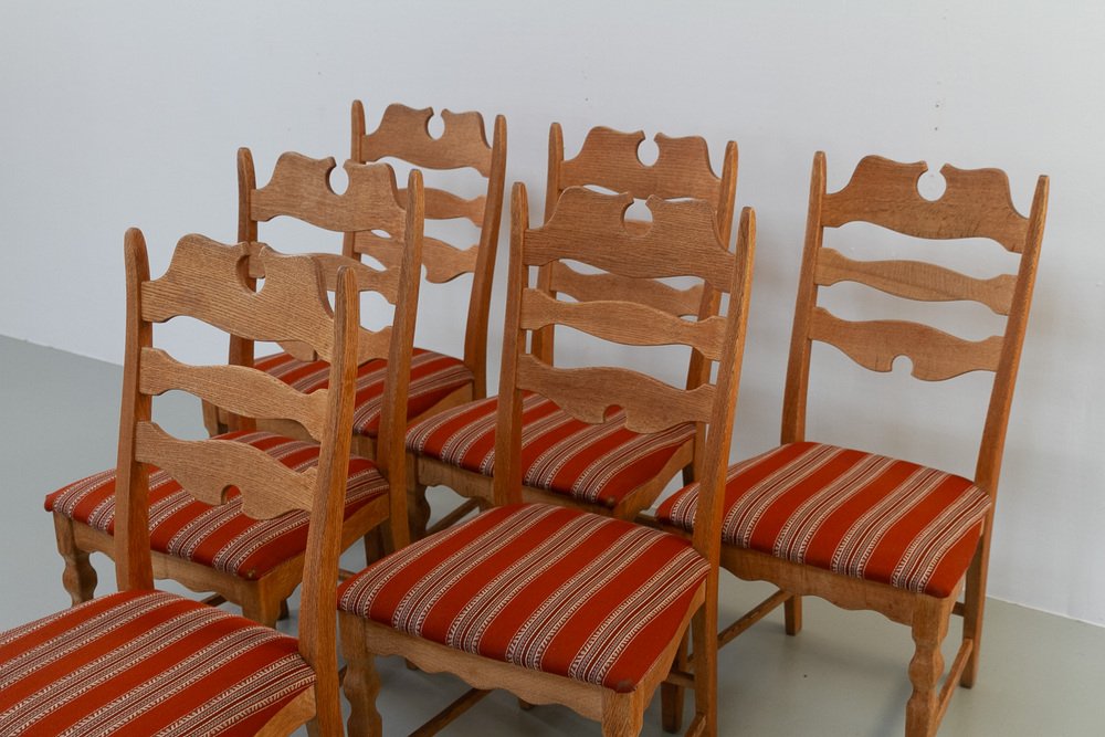 Modern Danish Highback Razorblade Oak Chairs by Kjærnulf, 1960s, Set of 6