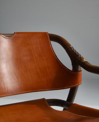 Modern Danish Lounge Chairs Manilla in Stained Bamboo and Saddle Leather, 1960s, Set of 2-WRF-1321043