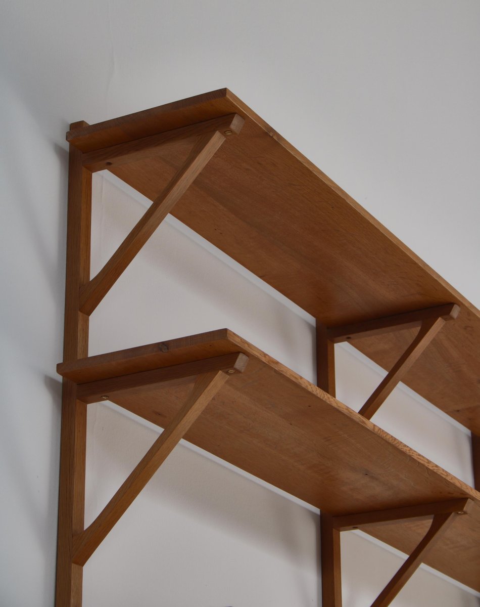 Modern Danish Oak and Teak Wall Shelving System by Børge Mogensen for Fredericia, 1956