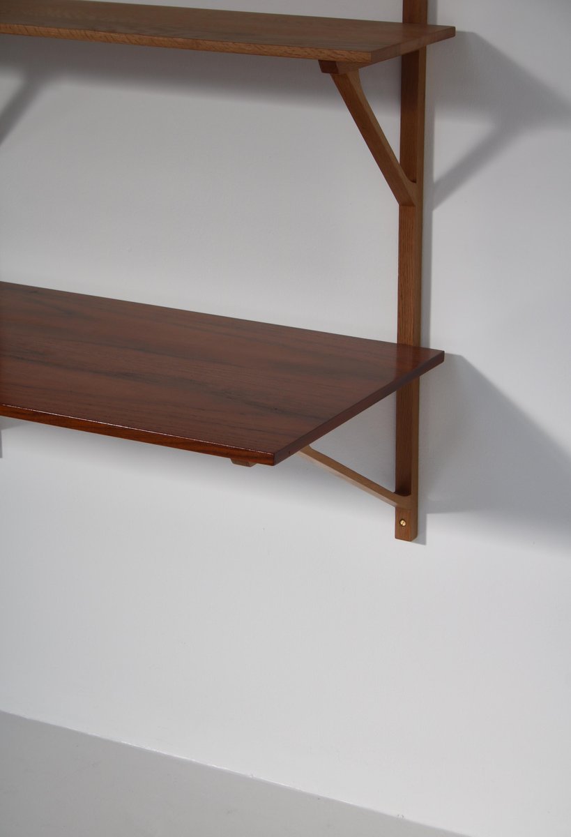 Modern Danish Oak and Teak Wall Shelving System by Børge Mogensen for Fredericia, 1956