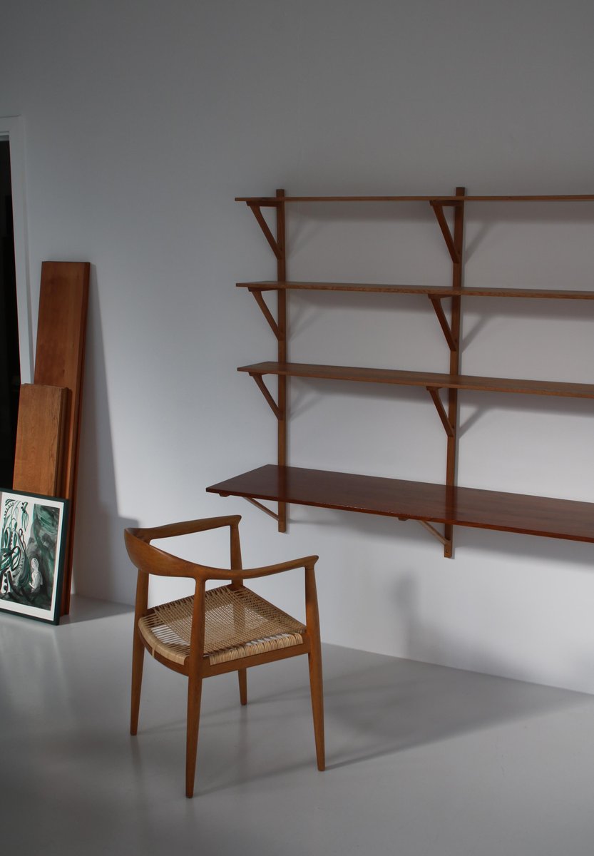 Modern Danish Oak and Teak Wall Shelving System by Børge Mogensen for Fredericia, 1956