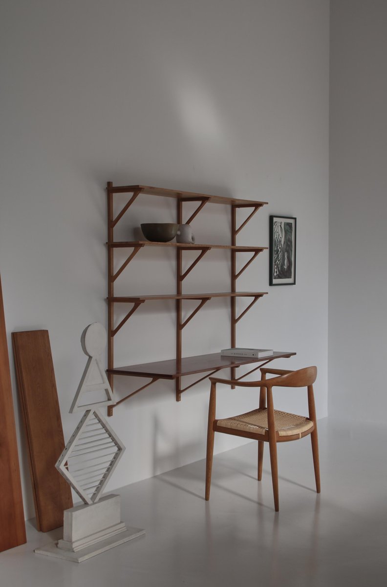 Modern Danish Oak and Teak Wall Shelving System by Børge Mogensen for Fredericia, 1956