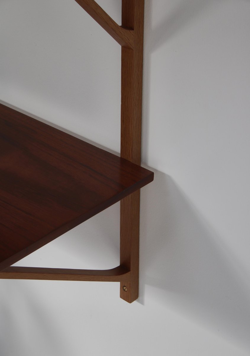 Modern Danish Oak and Teak Wall Shelving System by Børge Mogensen for Fredericia, 1956