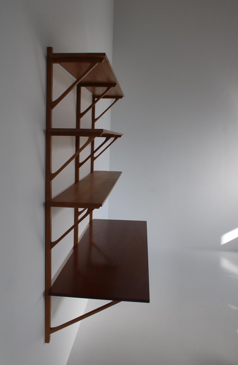 Modern Danish Oak and Teak Wall Shelving System by Børge Mogensen for Fredericia, 1956