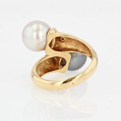 Modern Diamonds , White and Gray Pearl Duo Ring in 18 Karat Yellow Gold-OLU-1044637