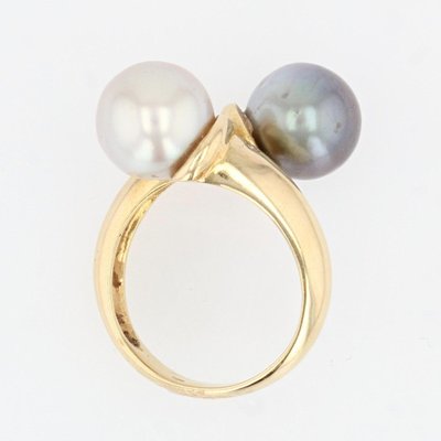 Modern Diamonds , White and Gray Pearl Duo Ring in 18 Karat Yellow Gold-OLU-1044637