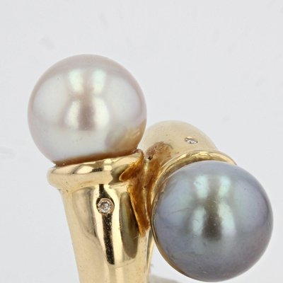 Modern Diamonds , White and Gray Pearl Duo Ring in 18 Karat Yellow Gold-OLU-1044637