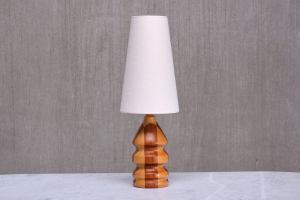 Modern Dual Tone Table Lamp in Turned Oak and Teak, 1960s-FMT-2035384