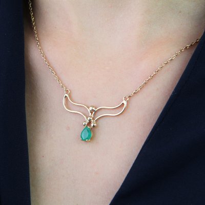 Modern Emerald 18 Karat Rose Gold Necklace-OLU-1388189