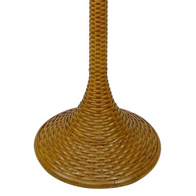 Modern Floor Lamp with Braided Rattan Base and White Witch Hat Shade, 1970s-RY-795868