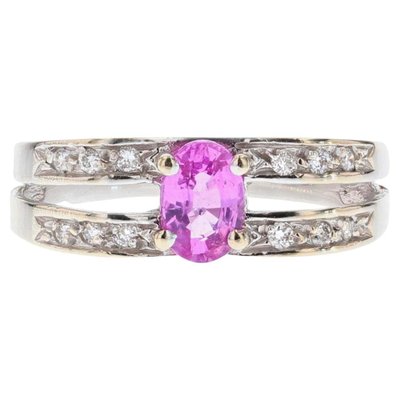 Modern French 18 Karat White Gold Ring with Pink Sapphire and Diamonds-OLU-1188473