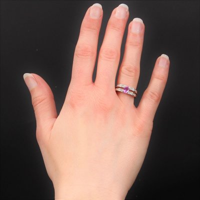 Modern French 18 Karat White Gold Ring with Pink Sapphire and Diamonds-OLU-1188473