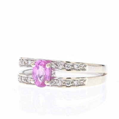 Modern French 18 Karat White Gold Ring with Pink Sapphire and Diamonds-OLU-1188473