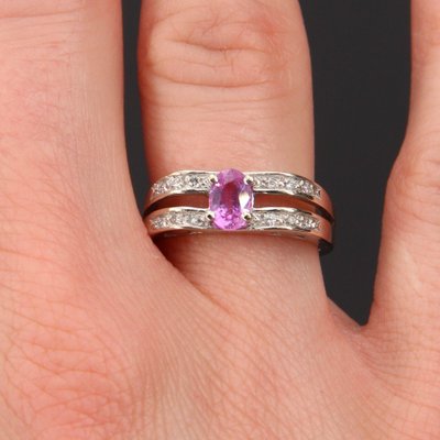 Modern French 18 Karat White Gold Ring with Pink Sapphire and Diamonds-OLU-1188473