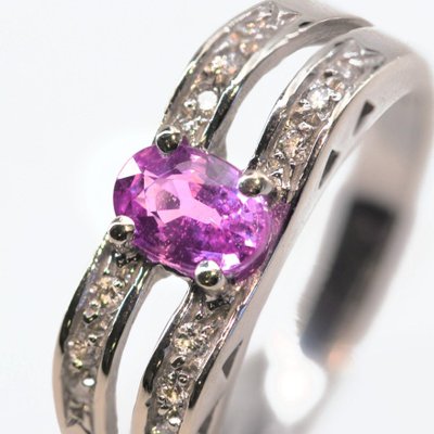 Modern French 18 Karat White Gold Ring with Pink Sapphire and Diamonds-OLU-1188473