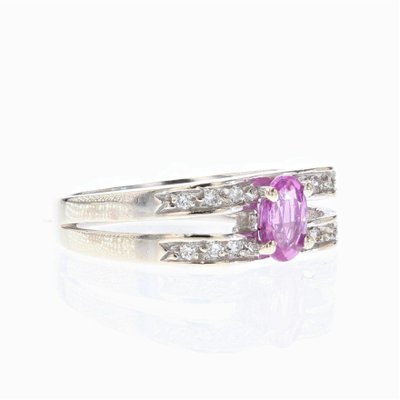 Modern French 18 Karat White Gold Ring with Pink Sapphire and Diamonds-OLU-1188473