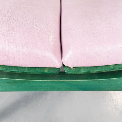 Modern French Pink Leather and Green Wood Argos Armchairs attributed to Baumann, 1970s, Set of 4-GDD-1446856