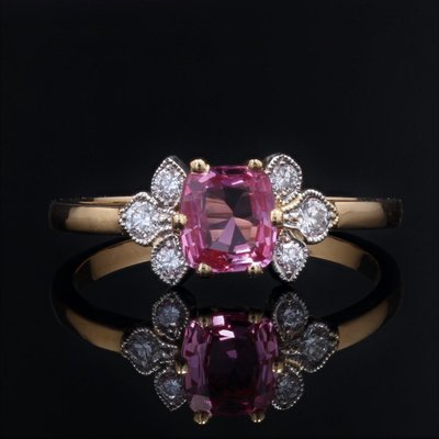 Modern French Pink Sapphire Diamonds & 18 Karat Yellow Gold Thin Ring-OLU-1335857