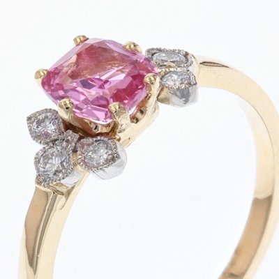 Modern French Pink Sapphire Diamonds & 18 Karat Yellow Gold Thin Ring-OLU-1335857